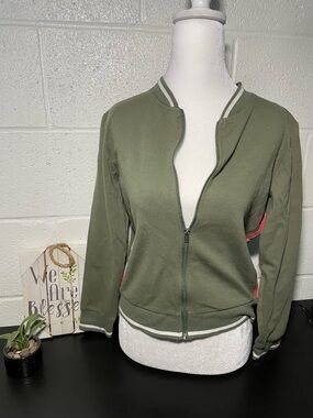 Arizona Jean Company Olive Zip-Up Sweatshirt with‎ Pink Trim